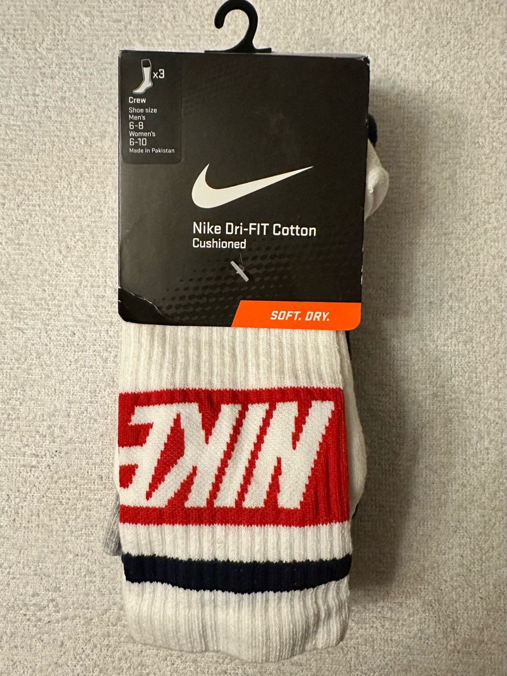 Nike Dri-FIT Cotton Cushioned Crew Socks - White/Grey/Navy